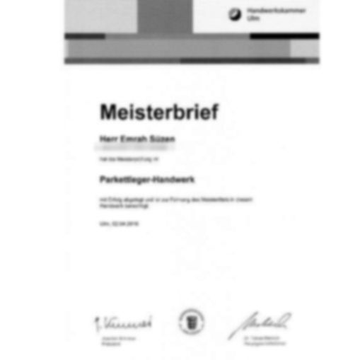 Meisterbrief Parkettleger-Handwerk, Handwerkskammer Ulm