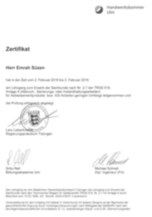Sachkundenachweis Asbest, Emrah Süzen